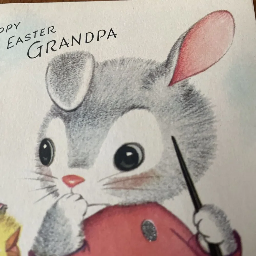 Vtg Gibson Happy Easter Grandpa Glitter Die Cut Greeting Card